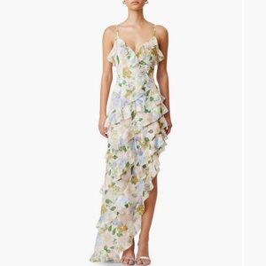 Elliat Wilhelmina Floral Print Ruffle Chiffon Maxi Dress